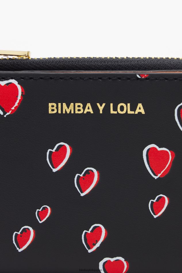 アクセサリー Bimba Y Lola スモールハーツの革財布 黒 6BZ0X01002