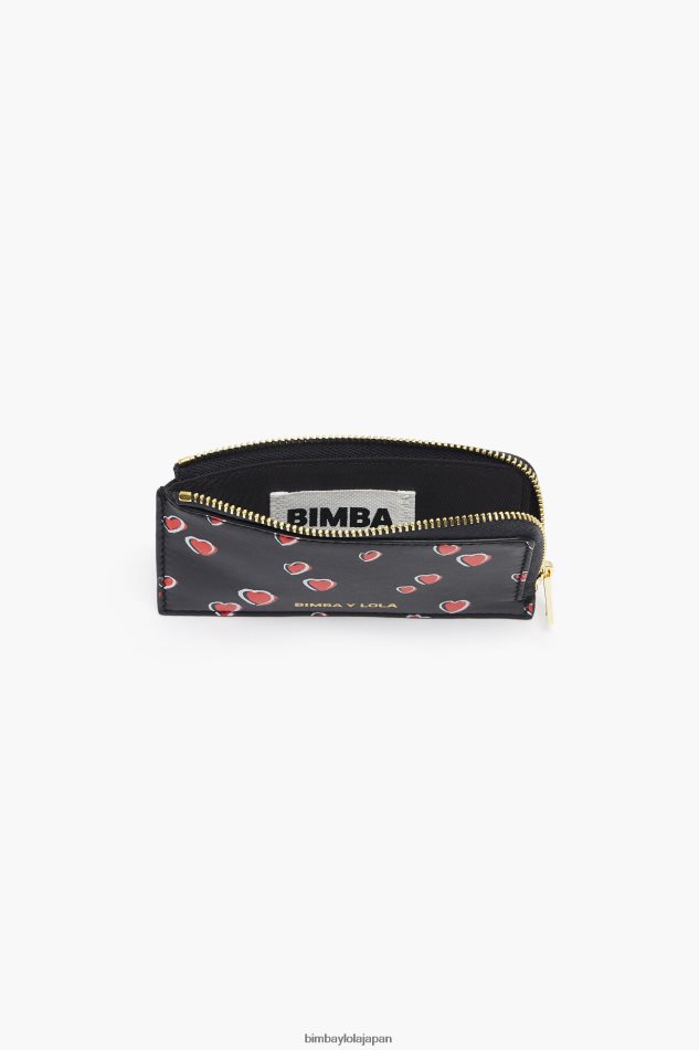 アクセサリー Bimba Y Lola レザー レクタングル スモール ハート プリント コインケース 黒 6BZ0X01007