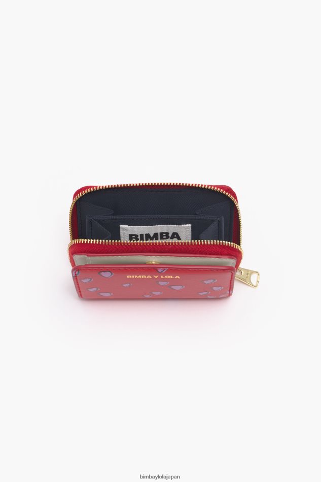 アクセサリー Bimba Y Lola レザースモールハートプリントフラップ財布 赤 6BZ0X01011