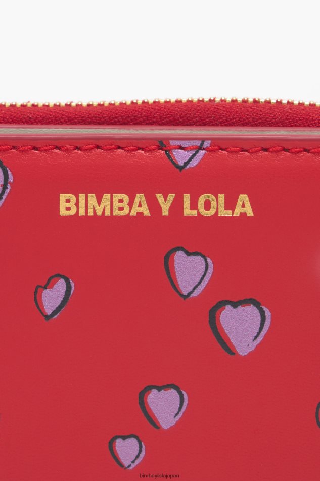 アクセサリー Bimba Y Lola レザースモールハートプリントフラップ財布 赤 6BZ0X01011