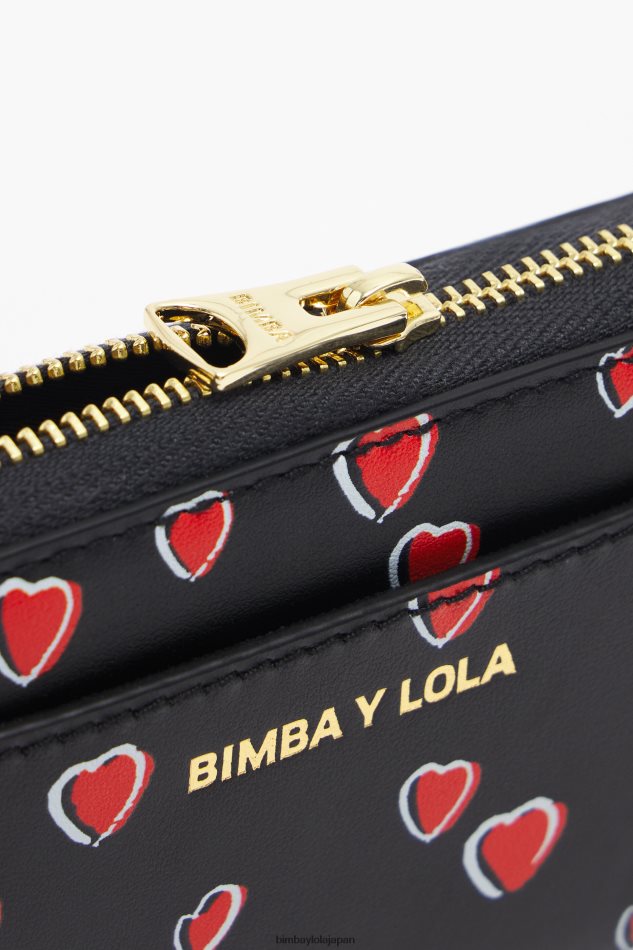 アクセサリー Bimba Y Lola スモール ハーツ プリント レザー ハンドバッグ 黒 6BZ0X01013