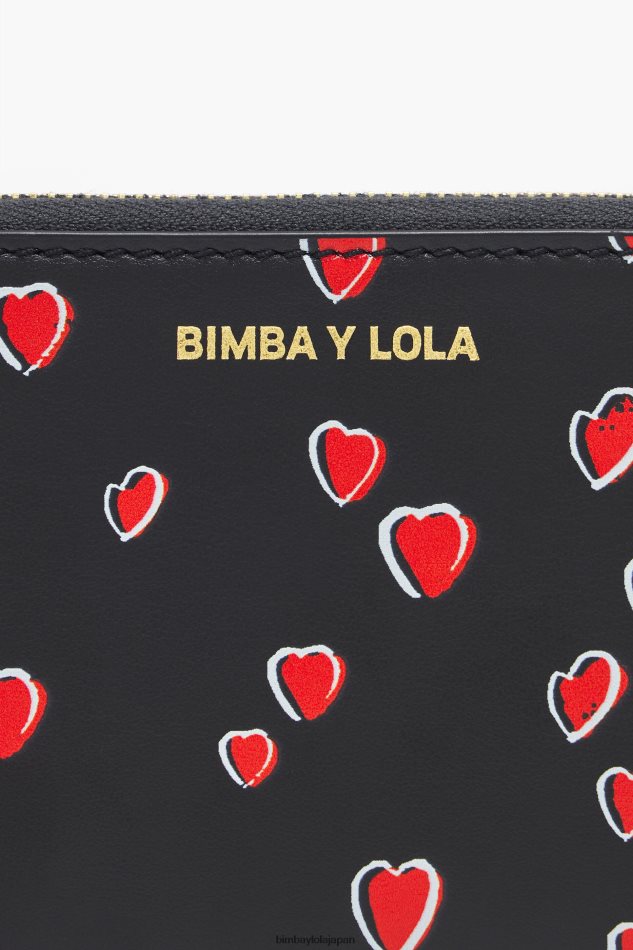 アクセサリー Bimba Y Lola スモールハーツ レザーウォレット 黒 6BZ0X01066