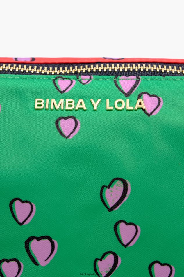 アクセサリー Bimba Y Lola ハートプリントの大きな化粧ケース 台形緑 6BZ0X01083