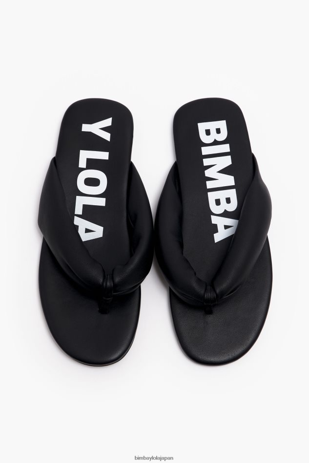 フットウェアー Bimba Y Lola チューブラーフラットサンダル 黒 6BZ0X0570