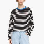 衣類 Bimba Y Lola ストライプコットンTシャツ 黒 6BZ0X0317