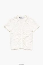 衣類 Bimba Y Lola ボタン付きテクスチャーTシャツ 象牙 6BZ0X0287 - 画像 (4)